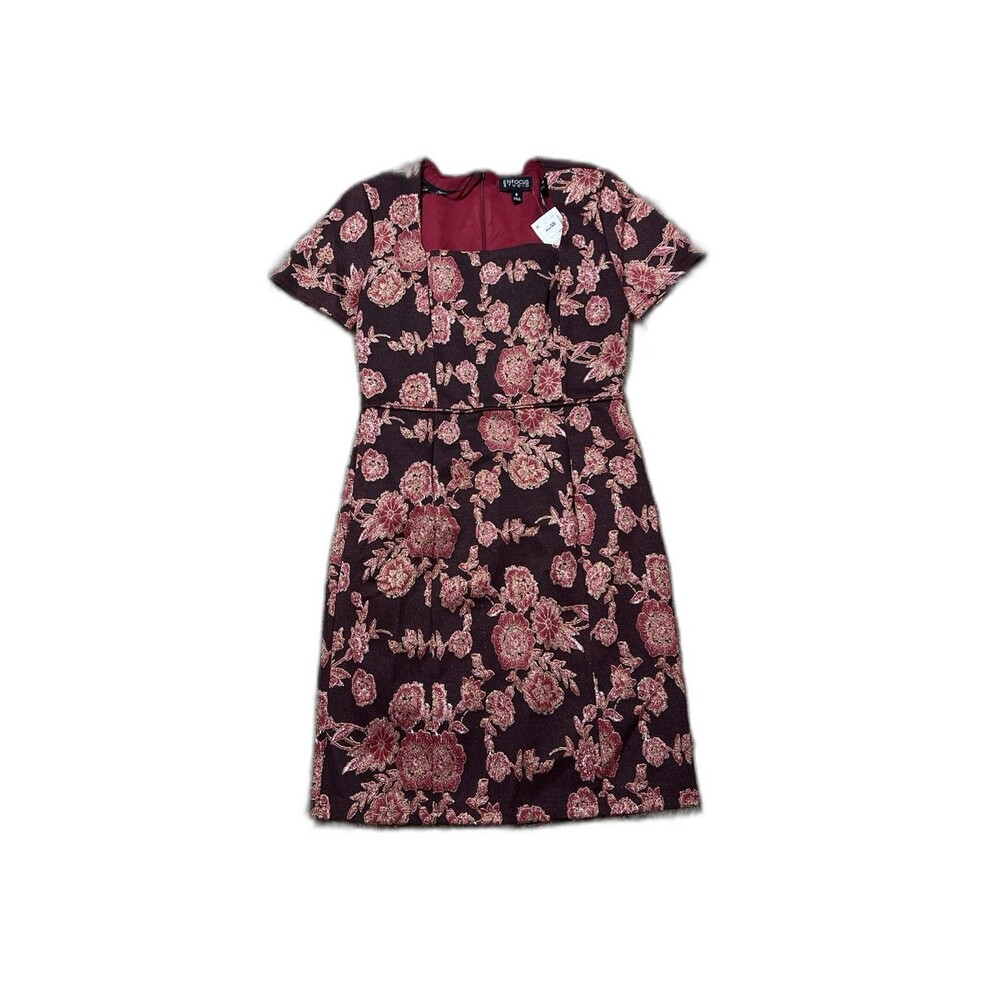 Enfocus Studio Womens Sheath Dress Black Burgundy Floral Size 8 NWT Free‎ Ship